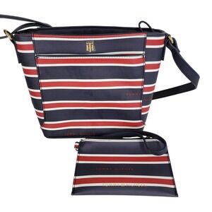 Tommy Hilfiger Navy Red White Stripe Crossbody Bag With Matching Pouch Wallet